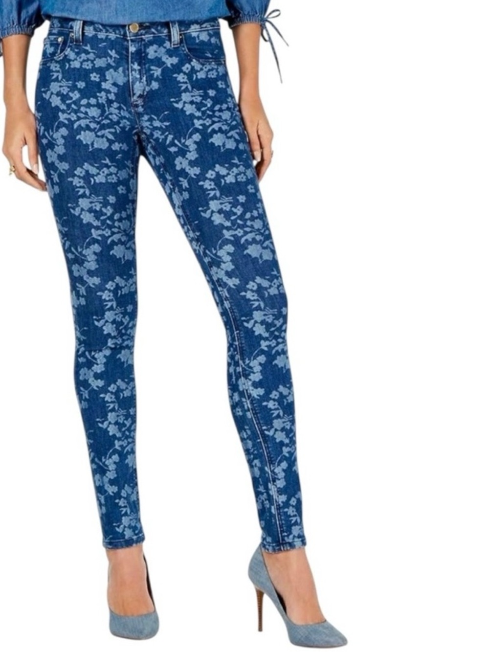 VOLCOM Railed Stretch Blue Floral Denim Legging Jeggings Skinny Jeans